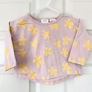 Zara Pink and Yellow Long Sleeve Tee with Floral Design